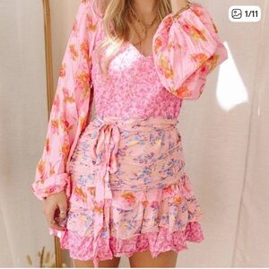 Mini Floral Pink Dress gives Loveshackfancy Vibes size Large no belt